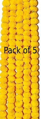 DUOFU Fluppy Yellow Marigold Artificial Flower(152 cm, Pack of 5, Vine & Creepers)