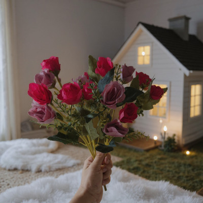 Freebies Velvet Touch Blossom | Elegant Home Decor Red Rose Artificial Flower(45 cm, Pack of 12, Flower Bunch)