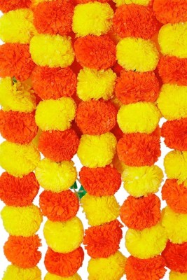 Skc's Craft Marigold Flowers, Toran Genda Phool for Decoration, Handmade Artificial Flowers Yellow, Orange Marigold Artificial Flower(60 cm, Pack of 5, Garlands)