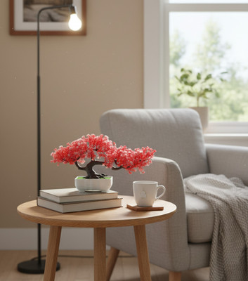 HDX ENTERPRISE Big Baniyan Tree Red leaf for Home Office Decoration Red Anthurium Artificial Flower  with Pot(30 cm, Pack of 1, Flower with Basket)