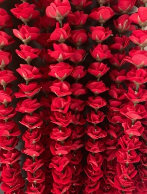 SHREYA-FASHION Artificial Red Roses String, Red Velvet Rose, Garland Decoration Festival Red Anthurium Artificial Flower(22 inch, Pack of 11, Garlands)