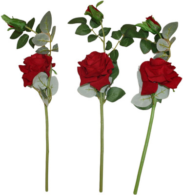 Hidooa Artificial Rose Flower Stick For Gift and Propose Red Rose Artificial Flower(38 cm, Pack of 3, Single Flower)