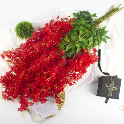 well art gallery 43.2 FT Artificial Wisteria Vine Silk Long Hanging Bush Westeria (Pcs of 4, Red) Red Westeria Artificial Flower(43.5 cm, Pack of 4, Vine & Creepers)