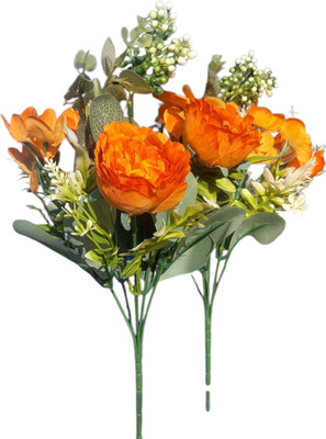 AkshayXX Multicolor, Orange, Green Rose Artificial Flower(50 cm, Pack of 7072, Flower Bunch)