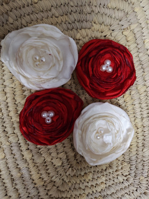 fashnita Red, White Rose Artificial Flower(4 cm, Pack of 4, Single Flower)