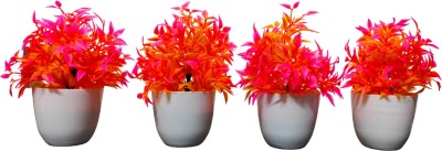 SURJEET Artificial plants Orange Wild Flower Artificial Flower  with Pot(7 cm, Pack of 4, Flower with Basket)