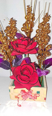 Sai Handicraft Red Rose Artificial Flower  with Pot(14 inch, Pack of 1, Flower with Basket)