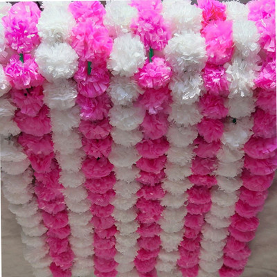 WDecor Beautiful Reusablerative Artificial Marigold Fluffy Flowers Garlands White, Pink Marigold Artificial Flower(60 cm, Pack of 10, Garlands)