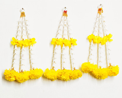 TAKEFLY Takefly Art's Best Quality,All festivals Decoration Item Yellow, White Marigold, Magnolia Artificial Flower(34 cm, Pack of 10, Flower Bunch)