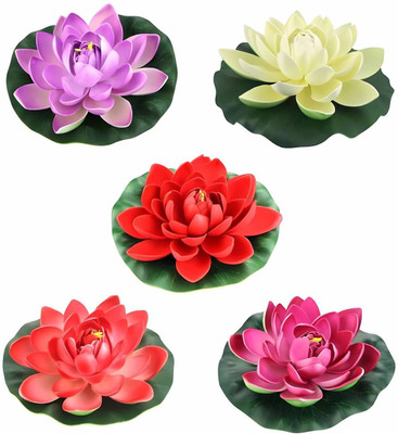 Ryme Floating Multi color Lotus (Pack Of 5) Multicolor Lotus Artificial Flower(3 inch, Pack of 5, Single Flower)