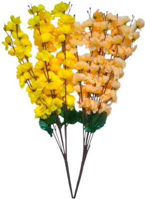 radiant Yellow, Multicolor Orchids Artificial Flower(23 cm, Pack of 2, Flower Bunch)