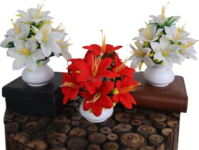 KanRaj artificial flowers for decoration Multicolor Wild Flower Artificial Flower  with Pot(10 cm, Pack of 3, Flower with Basket)