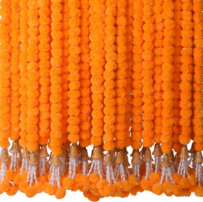 ALOOF Orange Marigold Artificial Flower(60 cm, Pack of 7, Garlands)