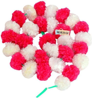 WDecor traditional Marigold artificial flower White, Red Marigold Artificial Flower(60 cm, Pack of 5, Garlands)