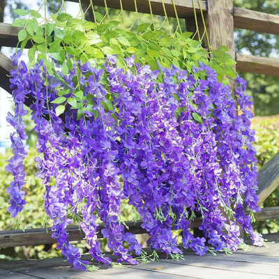 BBB Purple Westeria Artificial Flower(43.2 cm, Pack of 3, Vine & Creepers)