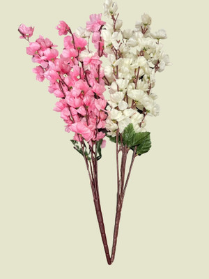 MotiRaj artificial blossom flowers for décor blossom flower for home office decoration Pink, White Cherry Blossom Artificial Flower(55 cm, Pack of 2, Flower Bunch)