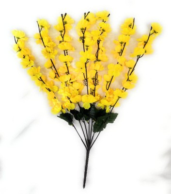 GuptaFlowers Cherry Blossom Bunch Yellow Yellow Cherry Blossom Artificial Flower(10 cm, Pack of 1, Flower Bunch)