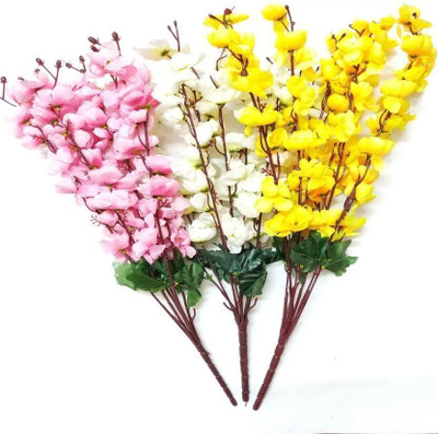 Procyon (pack of 3) Yellow, White, Pink Orchids Artificial Flower(55 cm, Pack of 3, Flower Bunch)