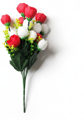 plantworld Artificial Flower Green, Red, White Rose Artificial Flower(30 cm, Pack of 1, Flower Bunch)