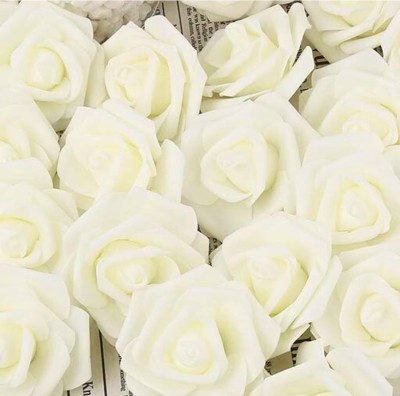 GIRIRAJ COLLECTION Artificial Flowers for Home Decoration - Ideal House Decoration Items for Pooja White Rose Artificial Flower(7 cm, Pack of 12, Single Flower)