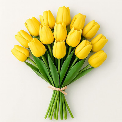 PREMA SHINE Tulip Bunch Yellow Artificial Flowers Yellow Tulips Artificial Flower(31 cm, Pack of 1, Single Flower)