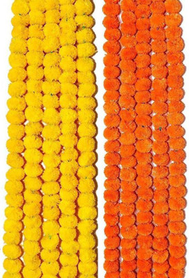 Newville Artificial flowers Home Decoration Diwali puja Temple Yellow, Orange Marigold Artificial Flower(60 inch, Pack of 10, Garlands)