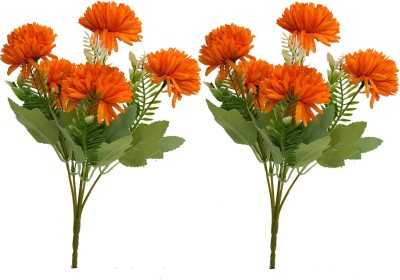 fancymart Artificial flower coloured marigold bunch set of 2 without pot Orange Marigold Artificial Flower(11.81 cm, Pack of 2, Flower Bunch)