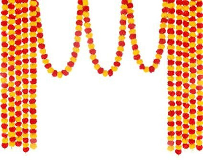 THESHHAPIRE Artificial Fluffy Marigold Flower/Genda Phool Set for Wedding & Festivals Diwali Orange, Yellow Marigold Artificial Flower(4.7 cm, Pack of 5, Garlands)