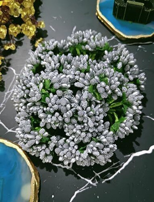 VRB Dec VRB DEC 144 Pcs Silver Artificial Pollen Flowers Silver Wild Flower Artificial Flower(6 cm, Pack of 1, Single Flower)