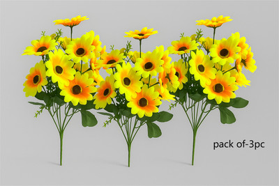 CGC artificial sunflower Brunch for home ,office ,wedding decoration (pack of 3) Yellow Sunflower Artificial Flower(29 cm, Pack of 3, Flower Bunch)