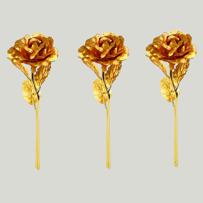 PRIMEFAIR Gold Plated Rose Flower Gift Box with Carry Bag Gift Gold Rose Artificial Flower(9.2 inch, Pack of 3, Single Flower)