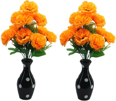 Hidooa Artificial Carnation Flower Bunch For Home Decoration Height 35 CM 12 Head Bunch Orange Carnations Artificial Flower(35 cm, Pack of 2, Flower Bunch)