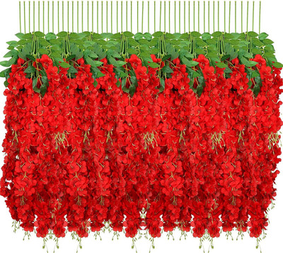 BBB Red Westeria Artificial Flower(108 cm, Pack of 3, Vine & Creepers)