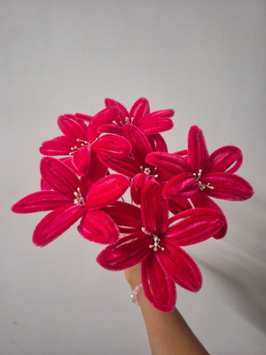 GlowFlora Handcrafted Pipe Cleaner Pink Lily Artificial Flower(30 cm, Pack of 6, Flower Bunch)