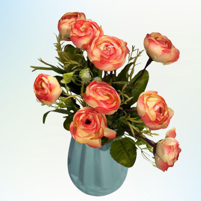 Siyara Creations Artificial Flower Bunch for Home Table Vase Décor (Small Pot, 1 Pc) Orange Camellia Rose Artificial Flower(35 cm, Pack of 1, Flower Bunch)