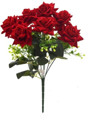 Laddu Gopal Artificial Velvet Rose Bouquet (35 cm) Red Rose Artificial Flower(12 inch, Pack of 7, Flower Bunch)