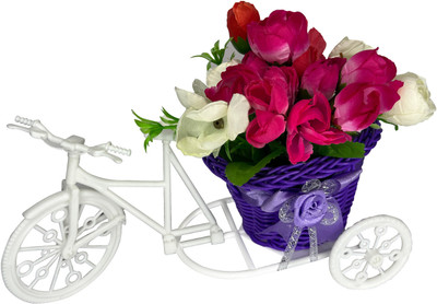 Love And Joy Romentice cycle gifts for wife & girlfriends Special occasion Purple Rose Artificial Flower  with Pot(7 inch, Pack of 8, Flower Bunch)
