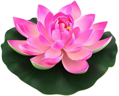 Anukriti 18cm Artificial Floating Lotus Flower with Lily Pad – Foam Water Decor Pink Lotus Artificial Flower(18 cm, Pack of 1, Single Flower)