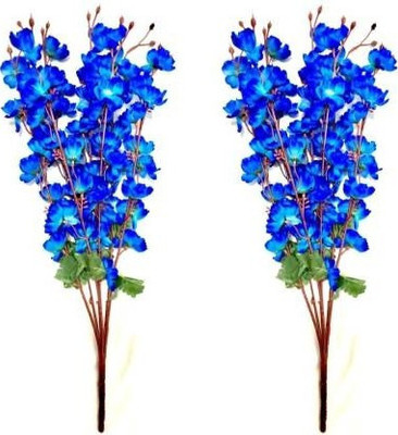Daissy Raise Blue Cherry Blossom Artificial Flower (18 inch, Pack of 2, Flower Bunch) Blue Rose Artificial Flower(12 cm, Pack of 2, Flower Bunch)