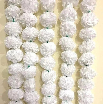 MIFADECOR Marigold Garland Artificial Flowers/Genda Phool Mala/Festive Decor (132cm) White Marigold Artificial Flower(52 cm, Pack of 5, Garlands)