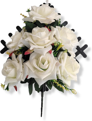 abhay flowers anf fashion Wall Hanging Flower Bunch With Vase White Rose Artificial Flower  with Pot(10 cm, Pack of 1, Flower Bunch)