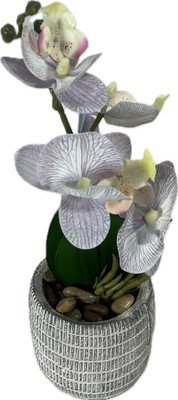 VENSA KINS Blue Orchids Artificial Flower  with Pot(30 cm, Pack of 1, Single Flower)