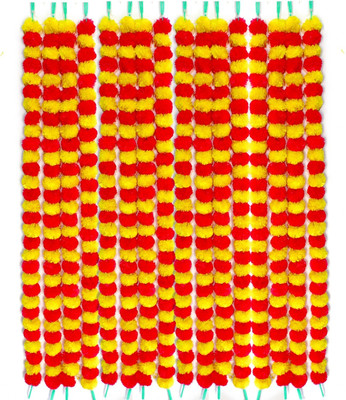 iHandikart Red, Yellow Marigold Artificial Flower(60 cm, Pack of 15, Garlands)