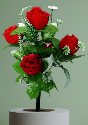 oms Artificial Flower bunch for Home decor (5 Heads) Red Rose Artificial Flower(30 cm, Pack of 1, Flower Bunch)