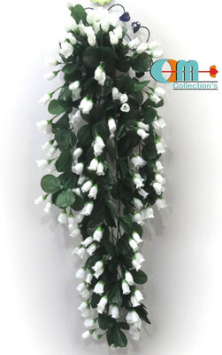 OM COLLECTIONS Hanging creeper flower bunch White, Green Rose Artificial Flower  with Pot(34 cm, Pack of 3, Vine & Creepers)