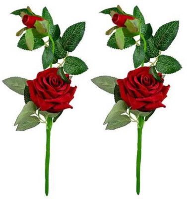 VOUGHT Red Rose Artificial Flower  with Pot(15 cm, Pack of 2, Flower with Basket)