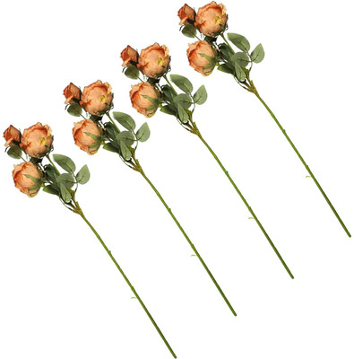 YOGO DECOR Tara Rose - Yellow, 3 flowers & 2 buds for Home and Office Decor Orange Rose Artificial Flower(70 cm, Pack of 4, Flower Bunch)