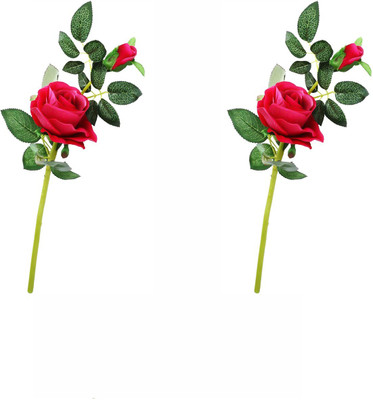 Daissy Raise Artificial Red Rose Flower Stick Set 2 Red Rose Artificial Flower(15 cm, Pack of 1, Single Flower)