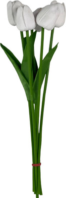 VENSA KINS White Tulips Artificial Flower(34 cm, Pack of 5, Flower Bunch)