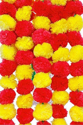NERAPI Artificial Hanging Garland for Home, Balcony, Office, Temple Decoration Red, Yellow Marigold Artificial Flower(50 inch, Pack of 5, Garlands)